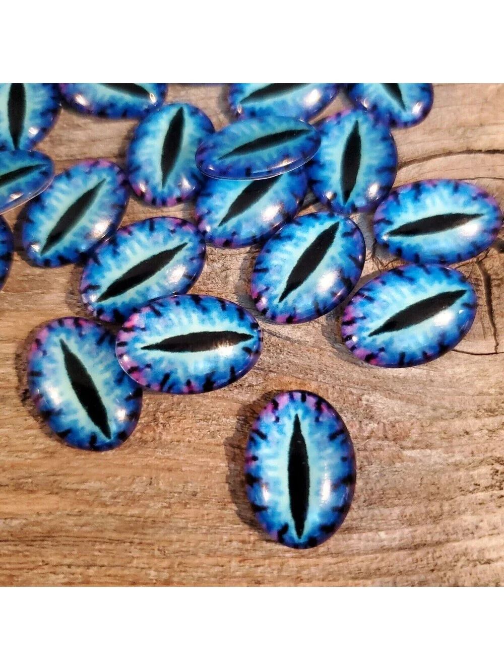 Dragon Eyes Black Blue Pink GoT Fan Glass Cabochons 18x13mm Oval 2 pcs